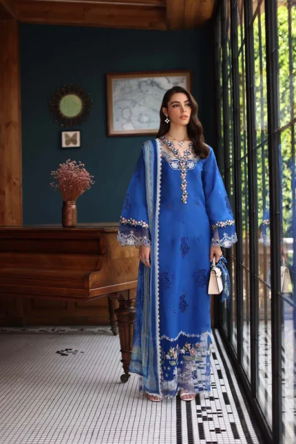 Noor Eid Luxury Schiffli Laserkari By Saadia Asad | D4- Ink Blue