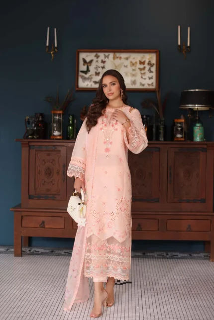 Noor Eid Luxury Schiffli Laserkari By Saadia Asad | D6- Peach