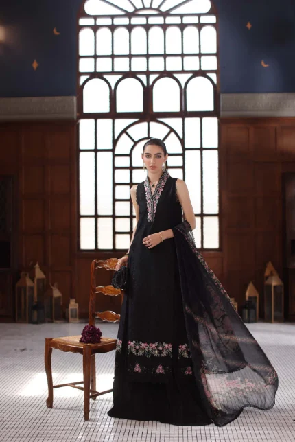 Noor Eid Luxury Schiffli Laserkari By Saadia Asad | D7- Black