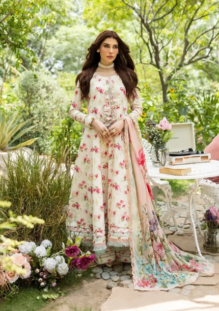 Chiffon Prints By Elaf - Unstitched | ECD-2A IVORY PEONY