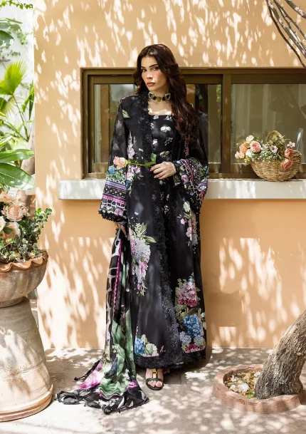 Chiffon Prints By Elaf - Unstitched | ECD-4A MIDNIGHT BLOOM
