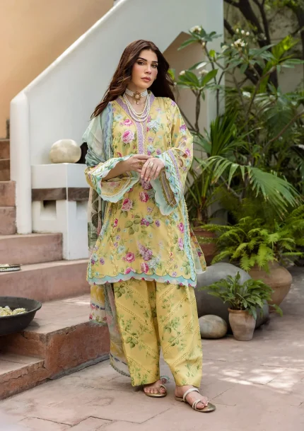 Chiffon Prints By Elaf - Unstitched | ECD-5B SAFFROSE