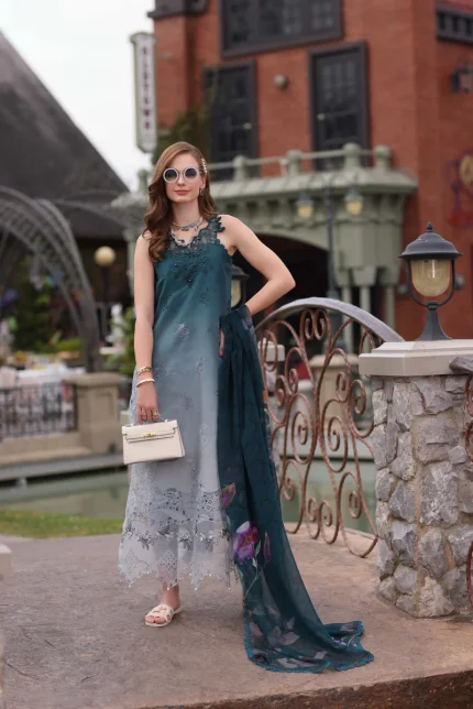 Noor Eid Luxury Chikankari By Saadia Asad | D10- Teal Ombre