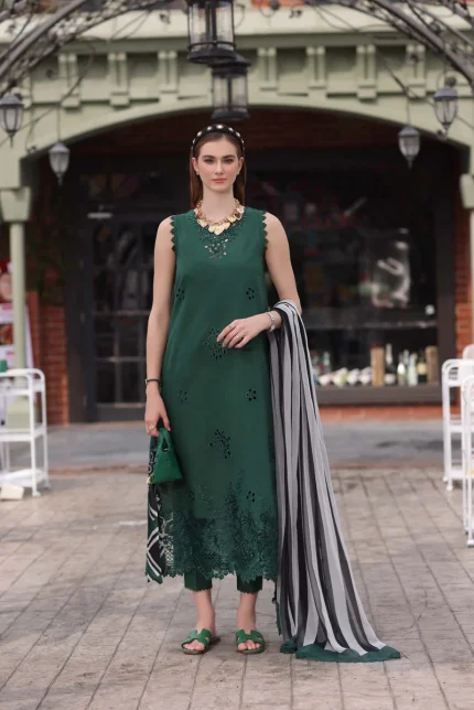 Noor Eid Luxury Chikankari By Saadia Asad | D12- Bottle Green