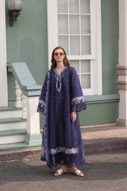 Noor Eid Luxury Chikankari By Saadia Asad | D7- Navy Blue