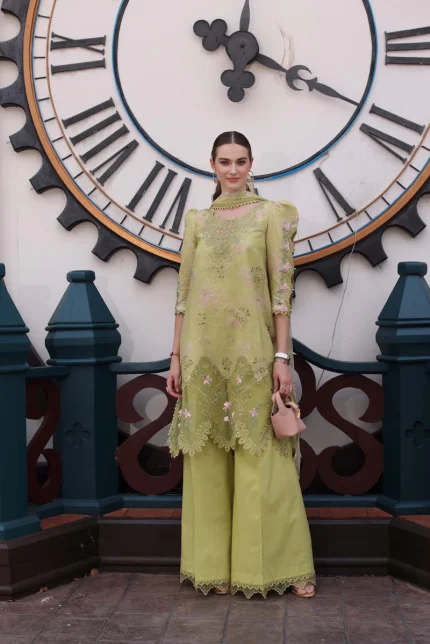Noor Eid Luxury Chikankari By Saadia Asad | D8- Lime Green