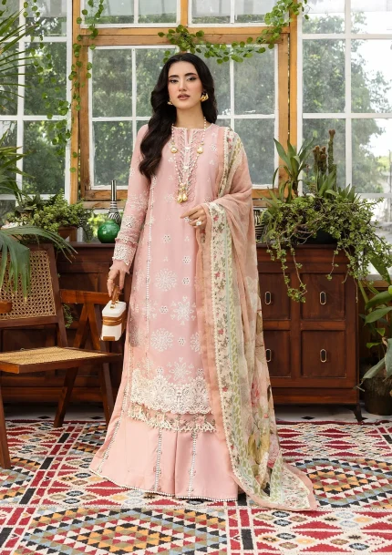 ECRAFT Chikankari with Chiffon - Unstitched | EEC-1A FOREVER BLUSH