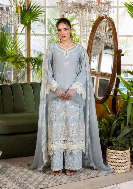 ECRAFT Chikankari with Chiffon - Unstitched | EEC-3B SKY DREAM