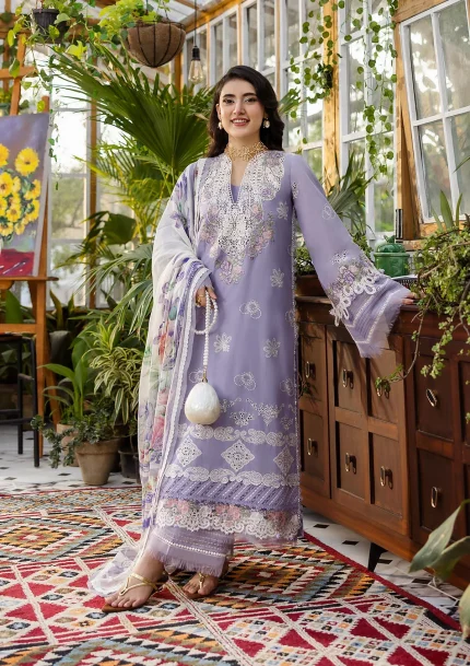 ECRAFT Chikankari with Chiffon - Unstitched | EEC-5A LAVENDER LOVE