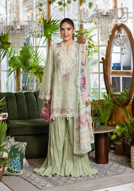 ECRAFT Chikankari with Chiffon - Unstitched | EEC-5B MATCHA