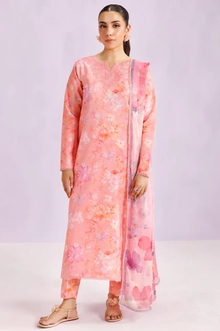 Printed Essentials’26 By Farasha - Unstitched | Blush Satin