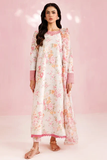Printed Essentials’26 By Farasha - Unstitched | Cream Haze