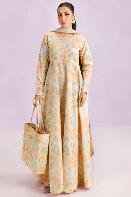Printed Essentials’26 By Farasha - Unstitched | Cream Sparkle