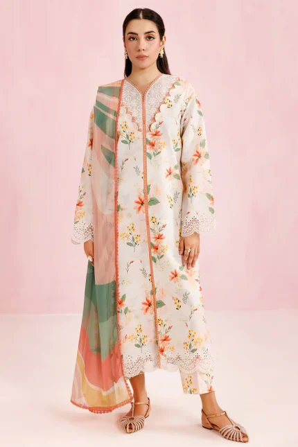 Printed Essentials’26 By Farasha - Unstitched | Ivory Aura