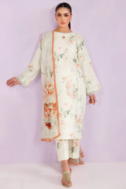 Printed Essentials’26 By Farasha - Unstitched | Mint Veil