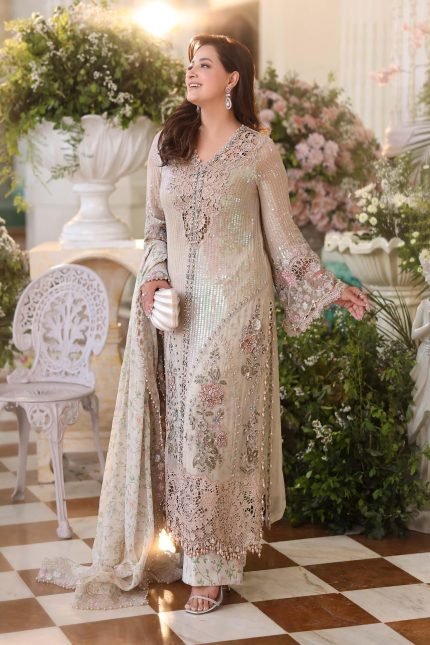 Tea Affair Chiffon By Maria B | MPC-26-107-Ivory Beige